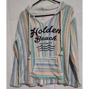 Holden Beach Southern Spirit Hoodie Top Sz Small Pullover Cover-up Colorful Stri